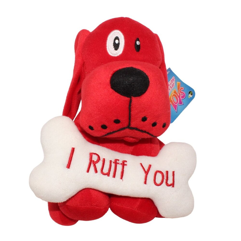 Love Birthday Valentine Sugar Loaf Toys Red Dog I Ruff You Bone Plush Animal NWT